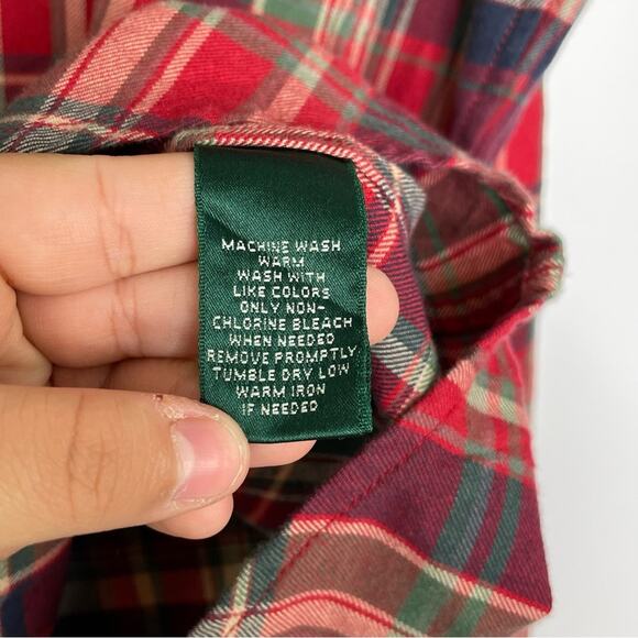 Lauren Ralph Lauren red green beige button down long sleeve XL 100% cotton - Picture 5 of 6